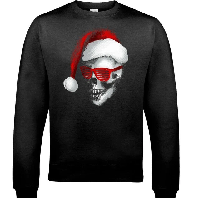 Skull Santa With Shades Mens Funny Sweatshirt Ugly Jumper Biker Tattoo Bike