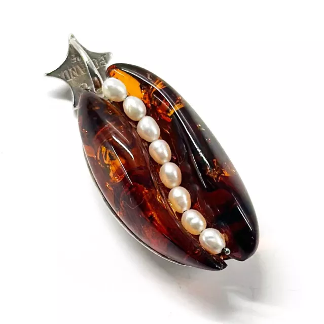 925 Solid Sterling Silver Real Cognac Baltic Amber Designer Pendant 2 in 12 g