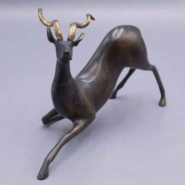 MCM Bronze Brass Gazelle Antelope Impala Oryx Deer Statue Curled Antlers