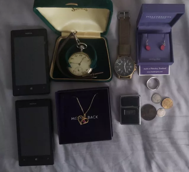 House Clearance Joblot Watch Pocket Watch Phones Jewelry Coins Zippo Lighter