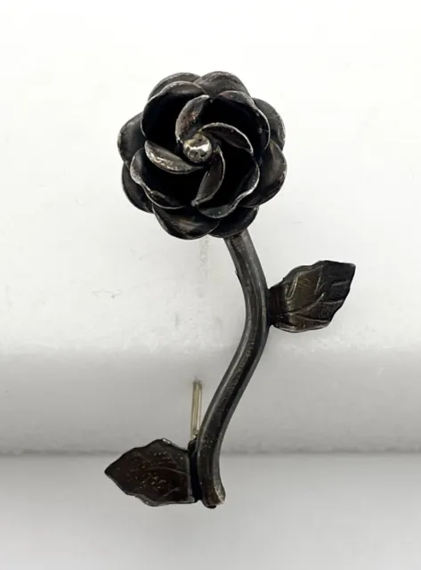 Vintage 1950s Sterling Silver Rose Brooch Pin