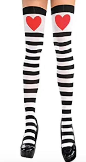 Adult Women OS Hearts and Stripes Fancy Dress Thigh Highs