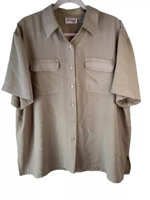 Joanna  Plus Womens Tan Blouse Size 20W Button Up Short  Sleeve Pocket Top Shirt