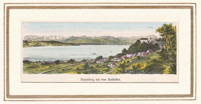 Starnberger See Oberbayern Bayern Ansicht Holzstich 1880