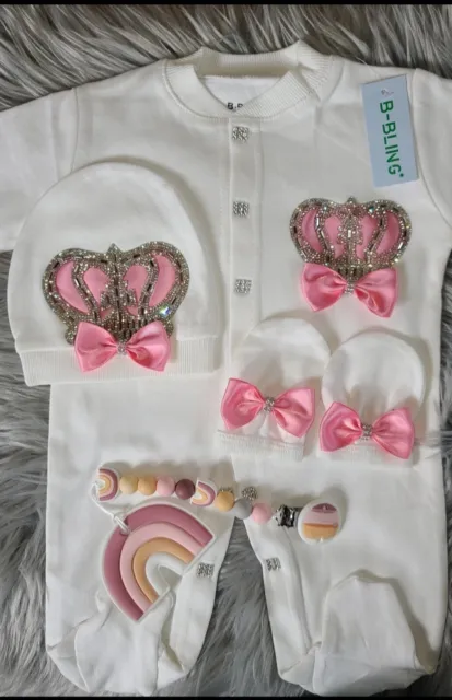Baby Girl Newborn Crown Romper  gift Set 3 piece Bow Romper Set 11.11 Sale