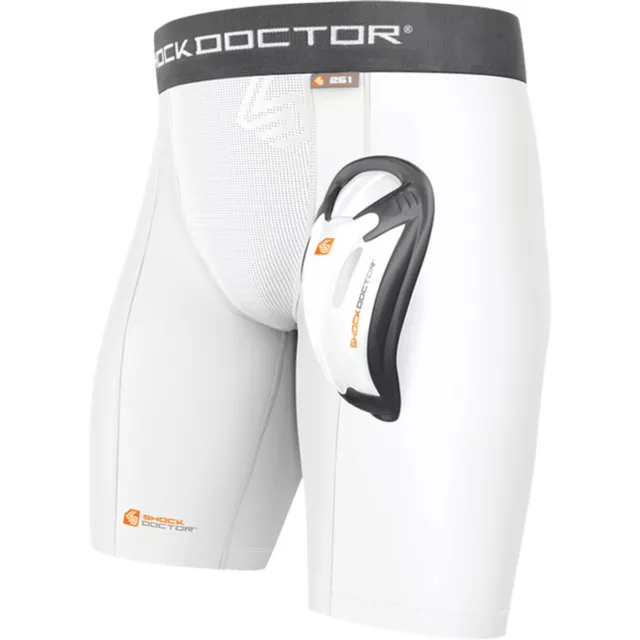 Shock Doctor Core Double Compression Shorts with Bio-Flex Athletic Cup - White