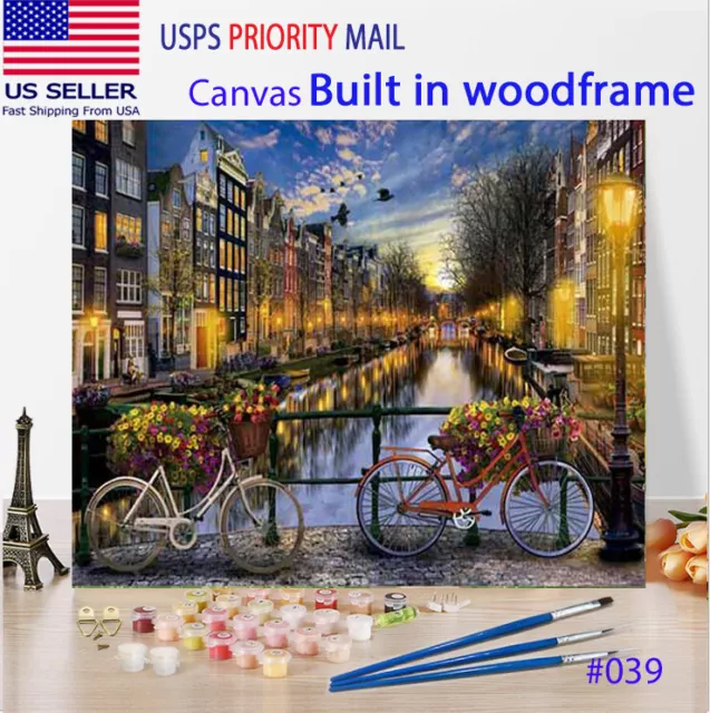 Wooden Framed  DIY Oil Painting Paint by Numbers Kit for Adults kids Netherlands