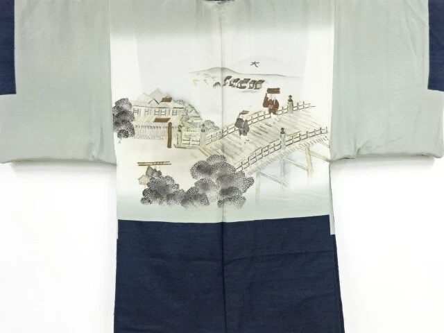 40706# JAPANESE KIMONO / ANTIQUE MENS HAORI / SANJO OHASHI (lining)