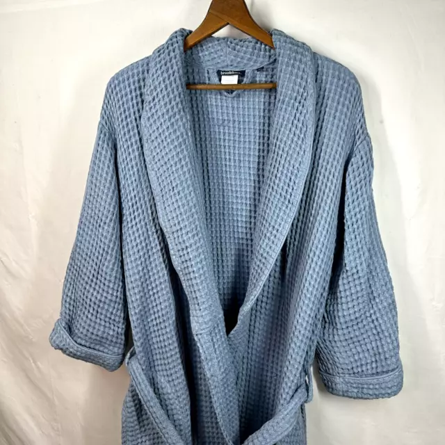 Brooklinen Waffle Knit Cotton Belted Bath Robe Blue Womens XL Cozy Spa Lounge