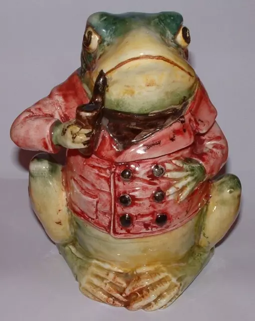 Antique Majolica Tobacco Humidor Comical Frog/Toad Smoking A Pipe Jar