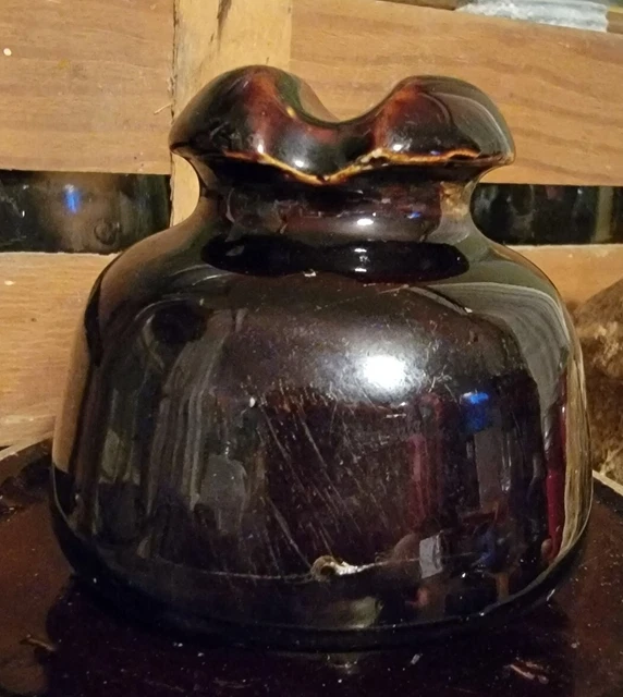VINTAGE Railroad Insulator Porcelain Ceramic Glazed Brown 3.5" x 3.5"