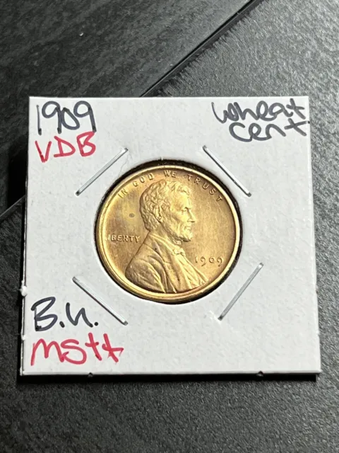 1909 VDB Lincoln Cent Wheat Penny Gem BU Uncirculated MS++ Coin (Raw8475)