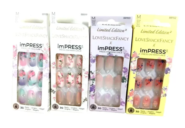 4 X Kiss Impress Press On Nails Loveshackfancy Limited Edition Lot  Med Spring