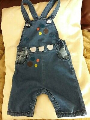 Matalan - Baby's  Denim Blue Patterned Dungarees  - Age 12/18 Months