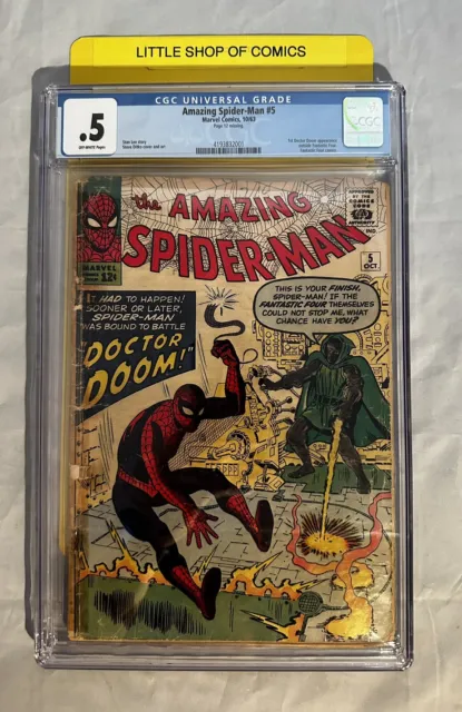 Amazing Spider-Man #5 (1963) Cgc 0.5 Blue Label 1st Doctor Doom Fantastic Four