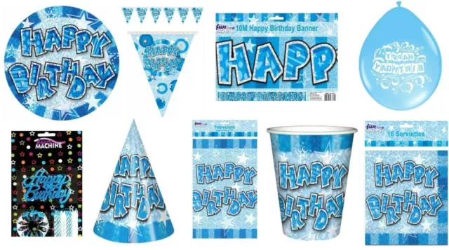 Set Para 8 Azul Fiesta de Cumpleaños Juego Vajilla Globos Tazas Velas Platos