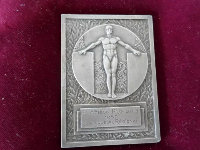 plaque médaille Pentathlon prémilitaire vainqueur régional 1950 F.Fraisse 62x83m
