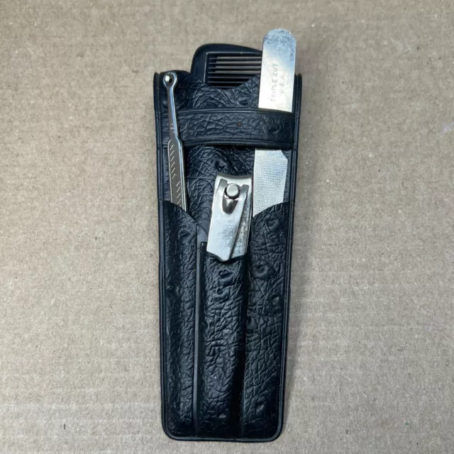 Vintage Bates Pocket Comb and Nail File in Leather Holder Set