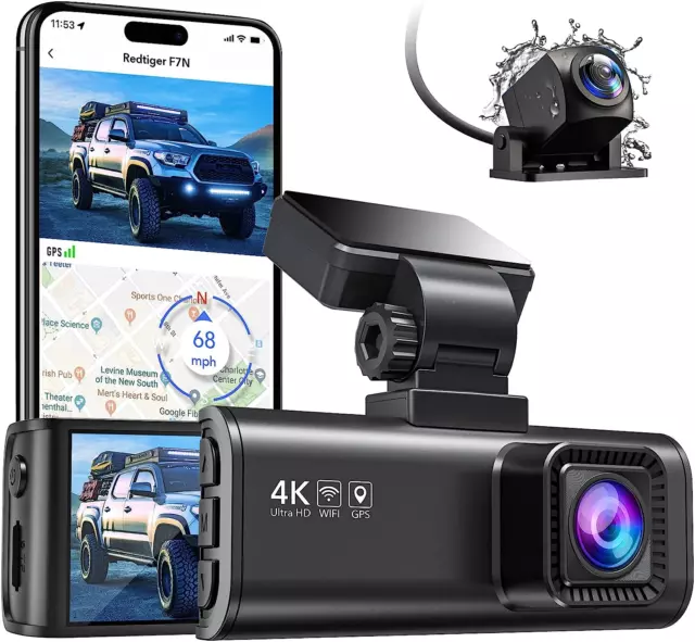WOLFBOX D07 4K Dash Cam Front and Rear Built-in WiFi GPS, 4K/2.5K + 1080P  Dual Dashcam, Car Camera Dash cam with G-Sensor, Smart Parking Monitor,  Loop