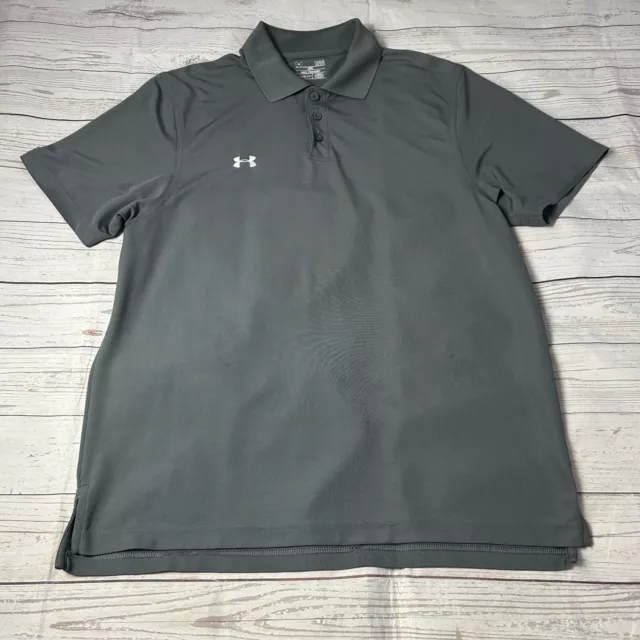 UNDER ARMOUR POLO Shirt Gray Short Sleeve Loose Heatgear Logo Golfing ...