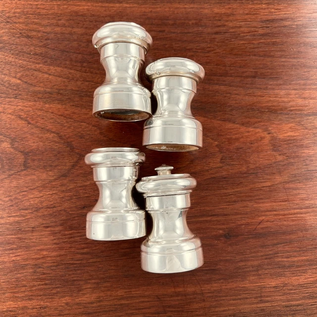 2 Italian Sterling Silver & Wood Sets Of Salt Shakers & Pepper Grinders Elegant