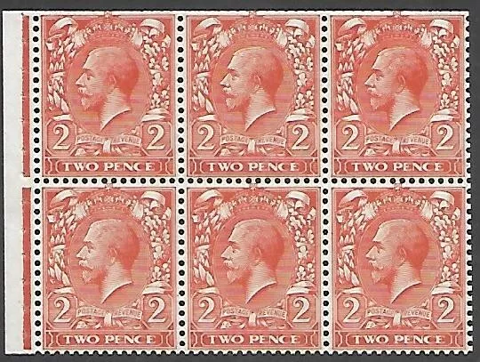 Great Britain KGV 1912 2d Booklet Pane Mint