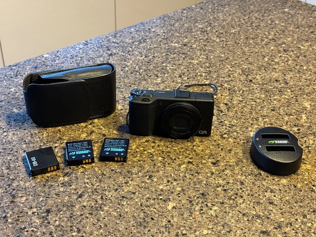 Ricoh GR with wasabi charger, case, and 2 fresh wasabi batteries