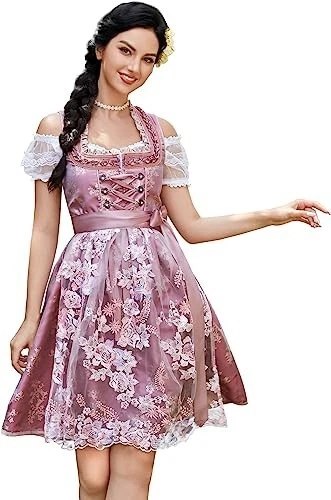 GloryStar Women's 3-Pcs German Dirndl Dress Costumes for Bavarian Oktoberfest