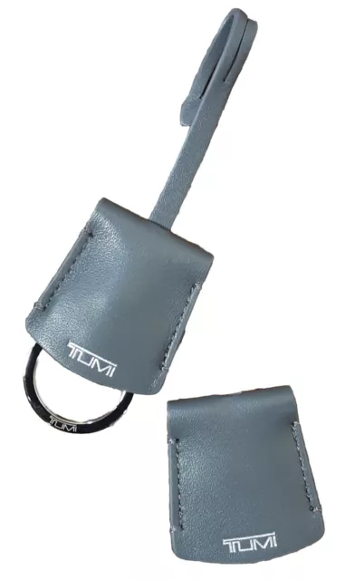 New Tumi Key Fob Key Chain w.extra Envelop in Light Gray/ Silver Logo Leather