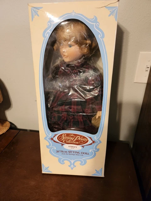 NOB Heritage Mint Ashley Sitting Pretty Porcelain Doll Red & Black Plaid Dress
