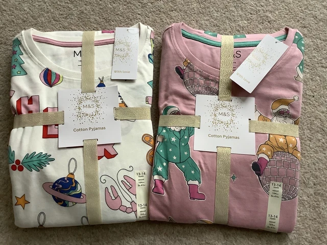 Pigiami per ragazze pigiami Marks & Spencer età 13-14 NUOVISSIMO 2 paia. Regalo di Natale