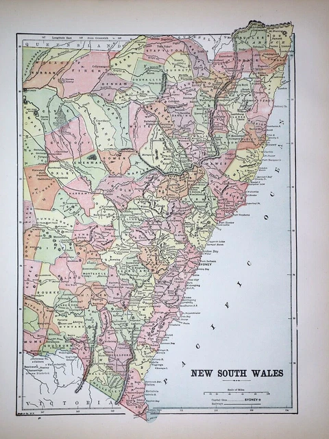 Old 1896 Historical Atlas Map ~ NEW SOUTH WALES, AUSTRALIA ~(11x14) -#950