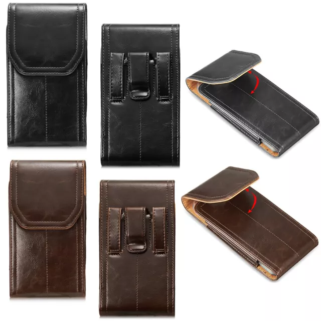 Leather For Large Cell Phone Vertical  Pouch Holster Belt Clip Case Cover