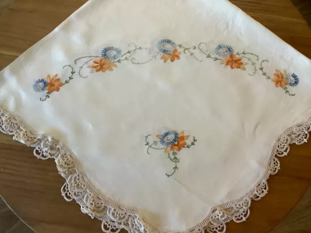 Vintage hand embroidered Table  Cloth - Flowers