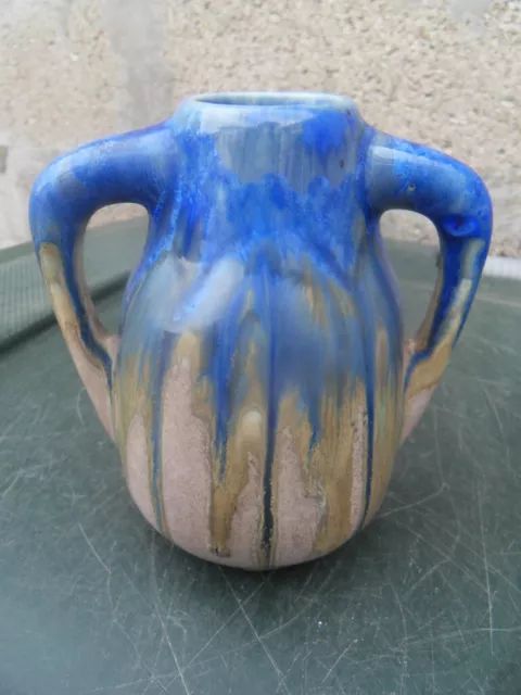 Ancien vase boule a 2 anses art deco gres irisé Metenier ? Gorges de la Diosaz