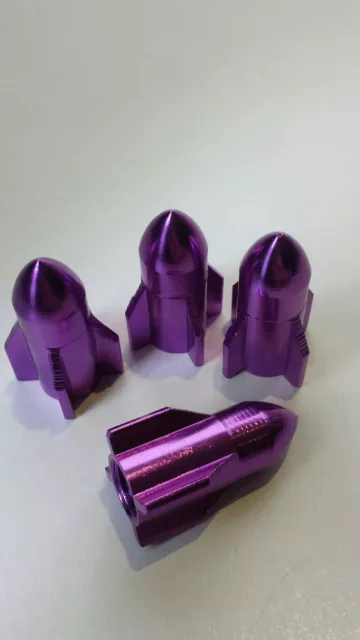 Purple Rocket Metal Car Bike Motorcycle BMX Wheel Tyre Valve Metal Dust Caps x 4