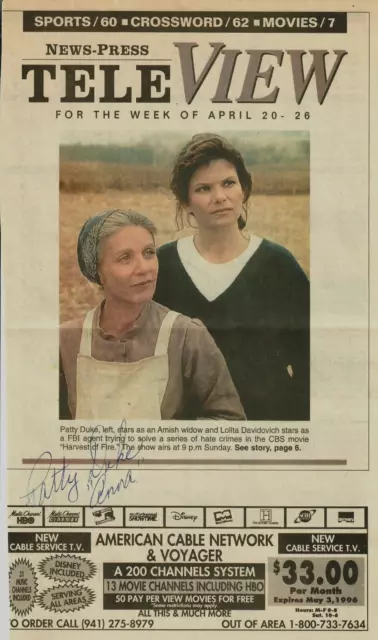 "The Miracle Worker" Patty Duke Hand Signed Newspaper Page