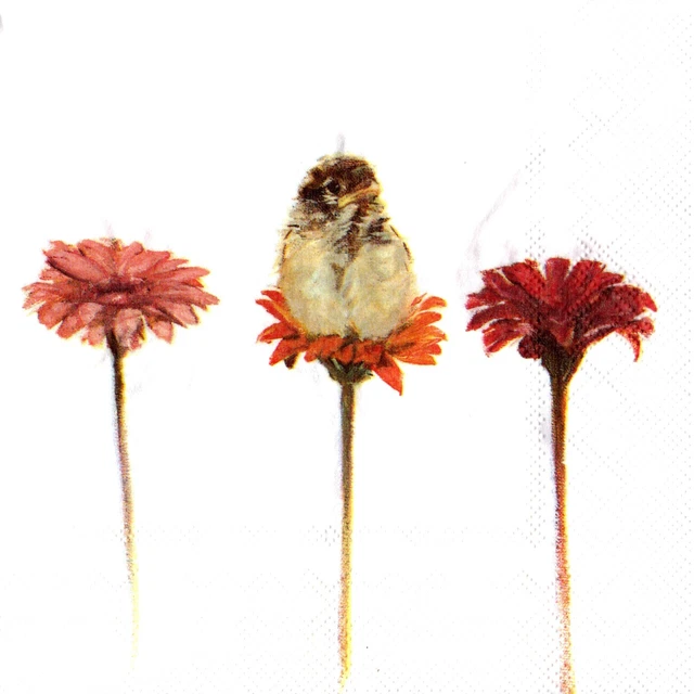 Serviettes en papier petit oiseau sur fleur. Paper napkins little bird on flower