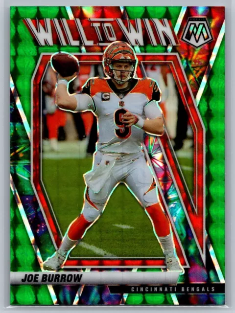 2021 Panini Mosaic Joe Burrow Will To Win Green Prizm Insert Card WW-8 Bengals