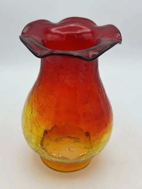 Vintage Amberina Crackle Glass Hurricane Lamp Shade