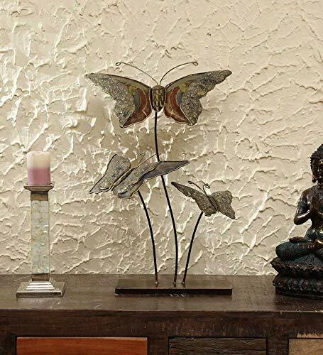 Multicolor Iron Kyra Three Butterflies Showpiece Table Size 13.5 x 21 inches