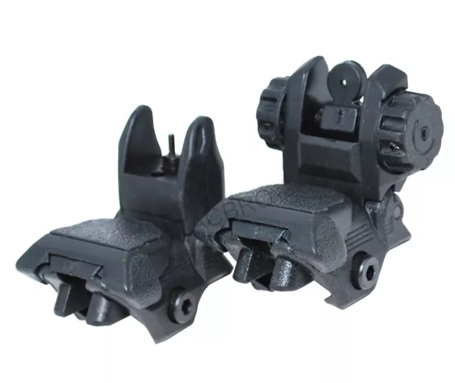 New Black Polymer Picatinny Flip-Up One Pair Front & Rear Sights