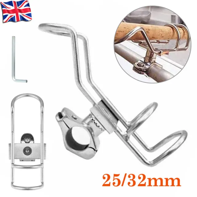 Stainless Steel Fishing Rod Holder 360° Boat Tackle Clamp On Rail Mount 25/32mm