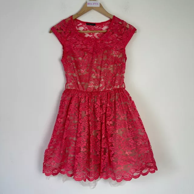 Fit & Flare Dress Pink Lace Size 10 EUR 38 Cap Sleeve Lined Mini Kokoa Women's