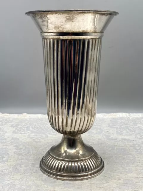 Sehr große Kratervase VASE aus Metall versilbert 27cm hoch