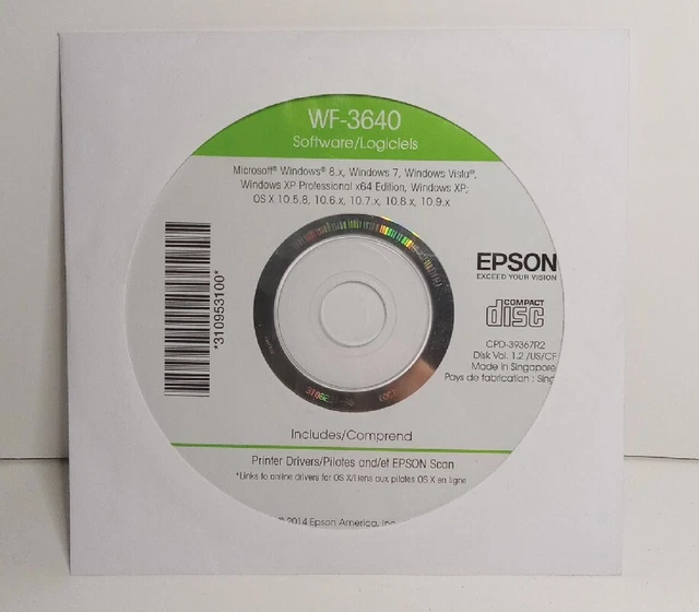 Setup CD ROM Disc EPSON WF-3640 Printer Software & Quick Guide For Printer