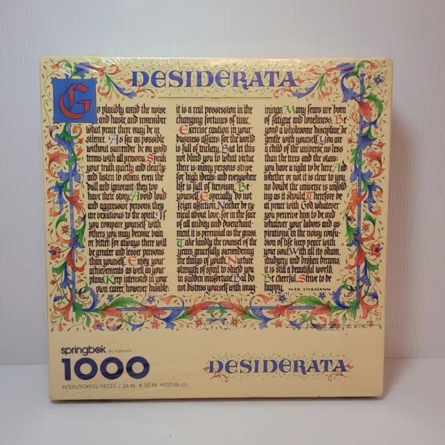 Vtg Springbok Puzzle 1000 Pcs ~Desiderata By Max Ehrmann PLZ6158 ~NEW Sealed