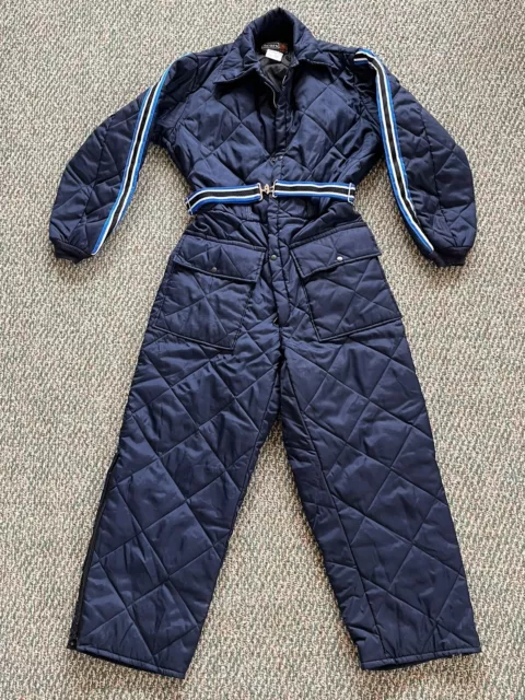 Vintage Sears Coveralls Snowmobile Suit Navy Blue Insulated Belted Men's Med