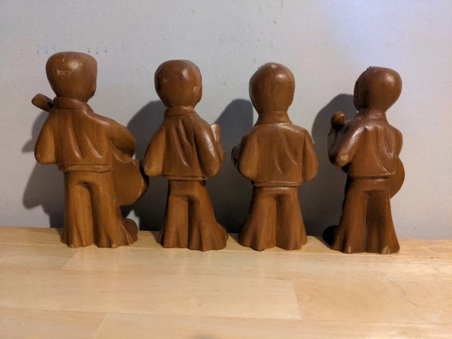 4 Rare Sweet Vintage Hand Carved Wood 6" Figure Boy  Choir/Musician Boys