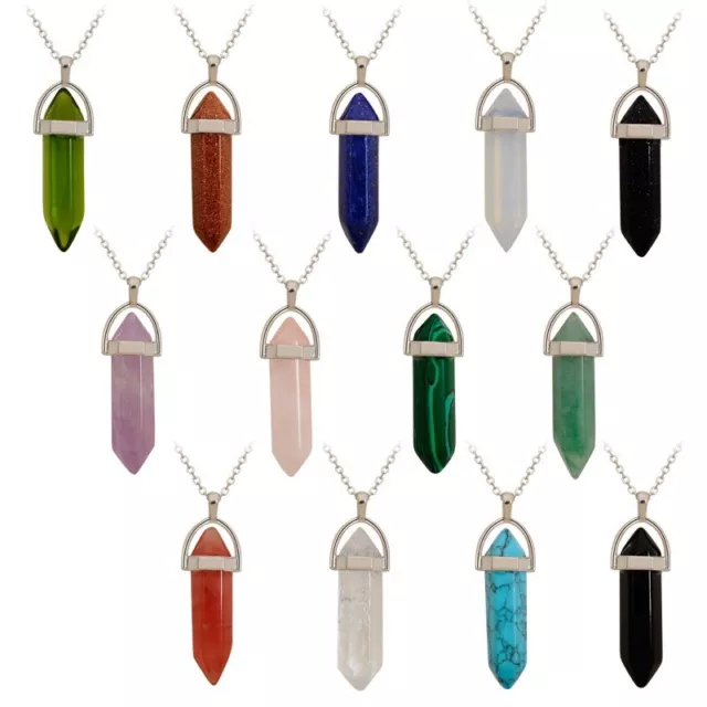Crystal Necklace Gemstone Pendant Natural Chakra Stone Energy Healing with Chain 6
